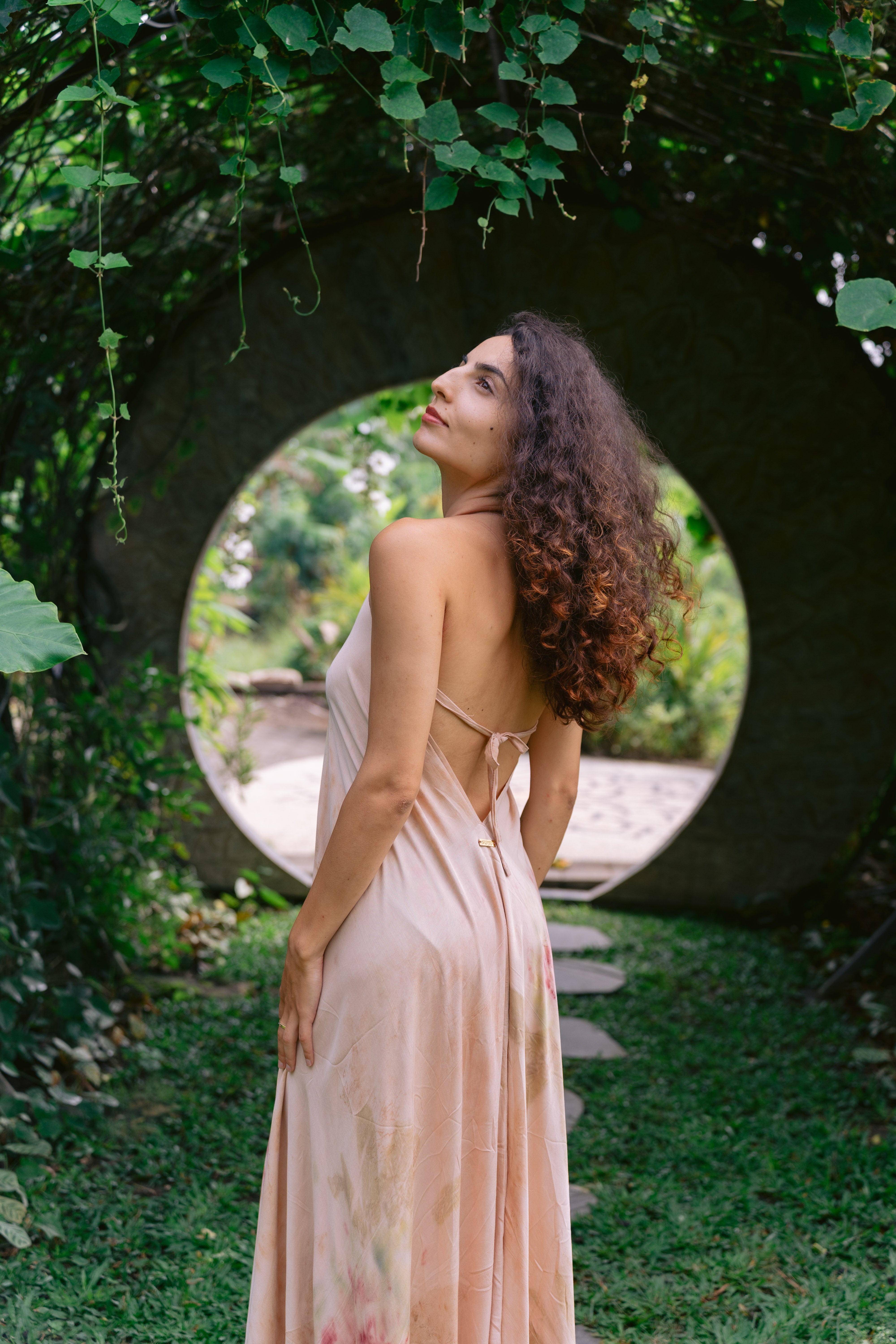 The Goddess – Dusty Pink, Red & Green  Eco Vero Friendly  Print Dress